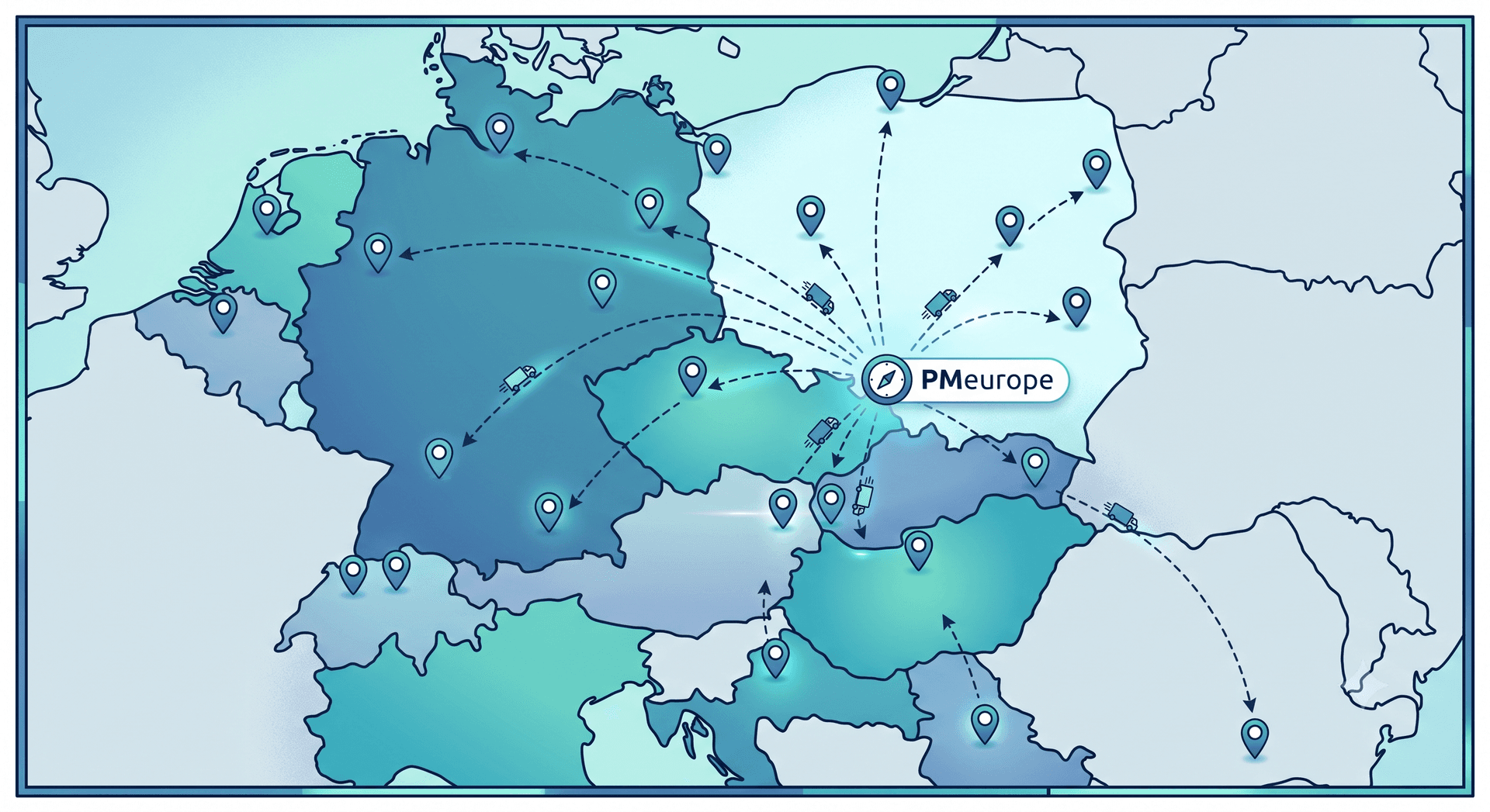 Distribution route map for P&M Europe deliveries